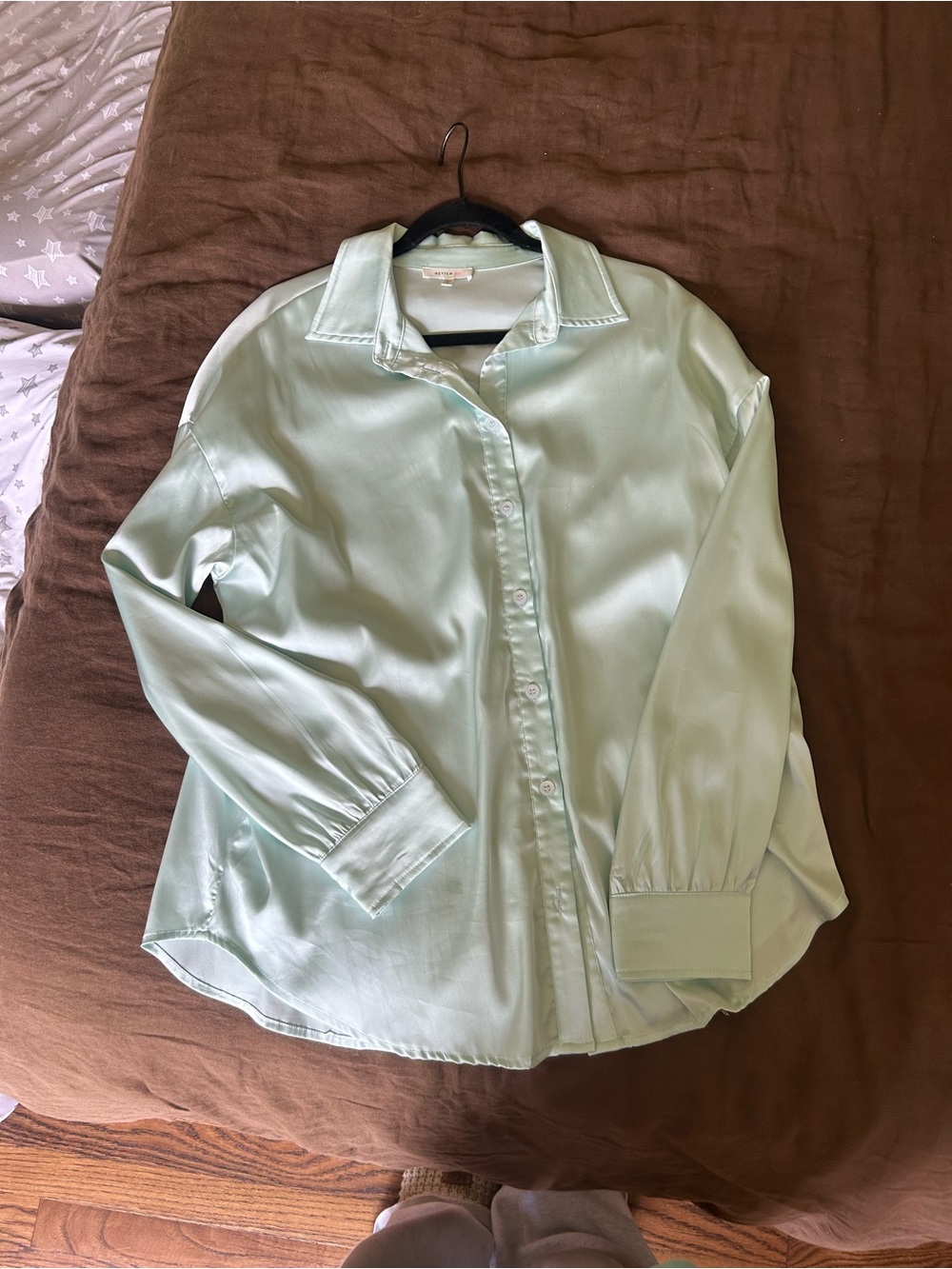 Silky Mint Green Button-Up Blouse